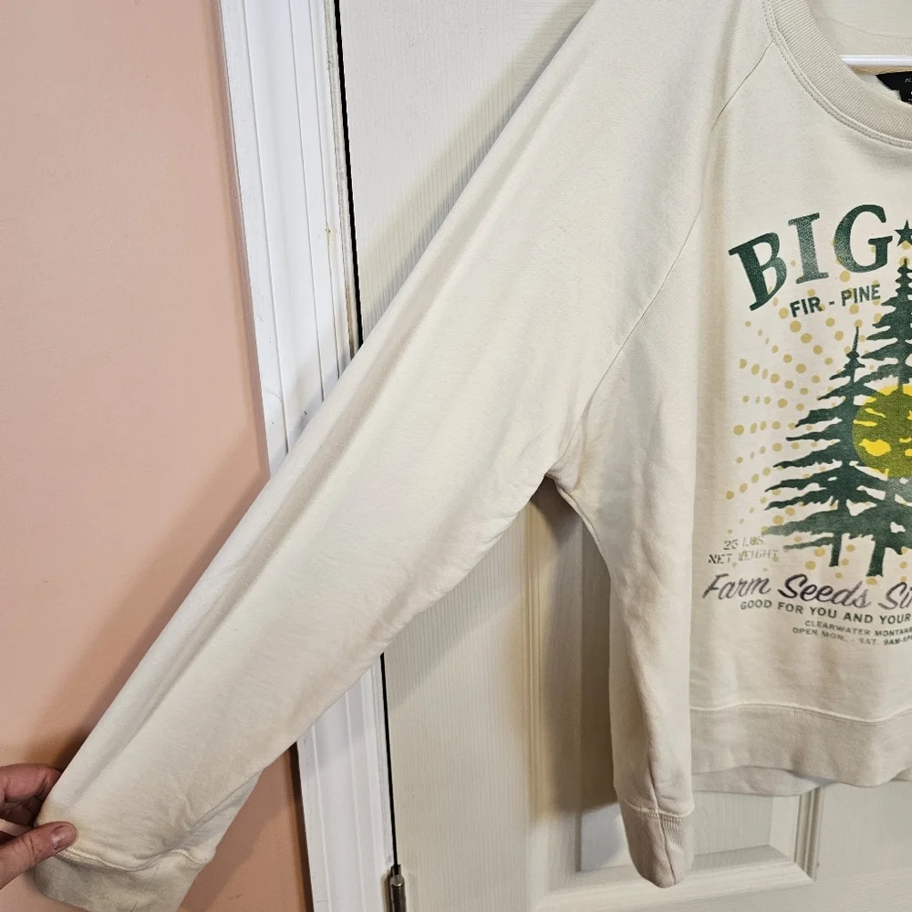 J. Crew Big Sky Graphic Sweatershirt Terry Ivory Crewneck Tree Outdoor